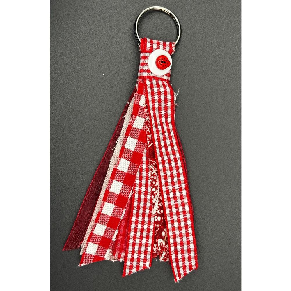 Handmade Gingham Fabric Keychain: Ladybug Accent
